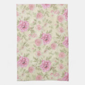 ヴィンテージアンティークピンクローズフローラ植物学 キッチンタオル (縦)