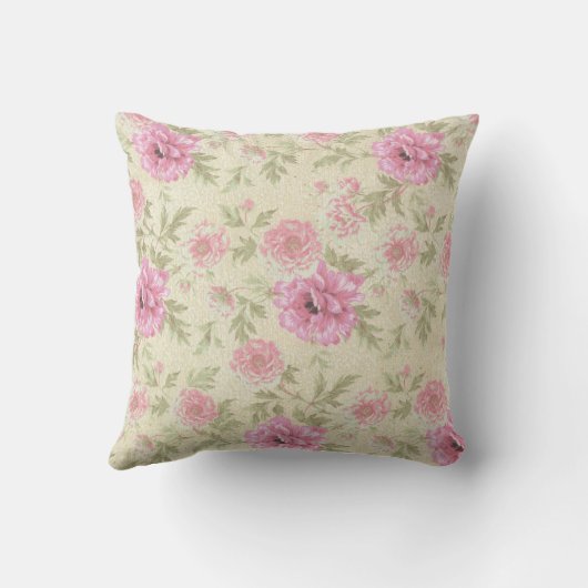 ヴィンテージアンティークピンクローズフローラ植物学 クッション (裏面)