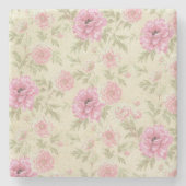 ヴィンテージアンティークピンクローズフローラ植物学 ストーンコースター (正面)