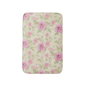 ヴィンテージアンティークピンクローズフローラ植物学 バスマット (正面縦)