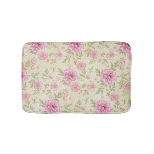 ヴィンテージアンティークピンクローズフローラ植物学 バスマット (正面)