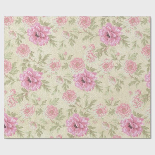 ヴィンテージアンティークピンク水色フローラ植物 ラッピングペーパー (フラット)