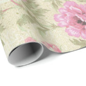 ヴィンテージアンティークピンク水色フローラ植物 ラッピングペーパー (ロールコーナー)