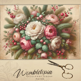 ヴィンテージアンティークピンク&ホワイトクリスマス 薄葉紙