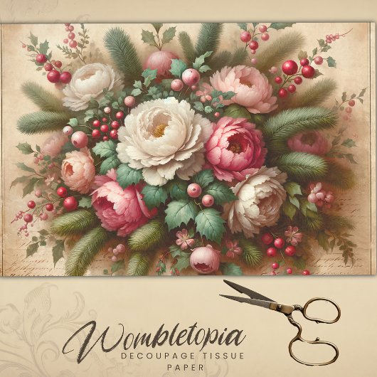 ヴィンテージアンティークピンク&ホワイトクリスマス 薄葉紙