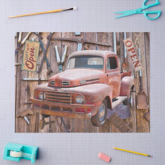 ヴィンテージアンティークファームレッドトラックアンティークツール 薄葉紙 (クラフト)