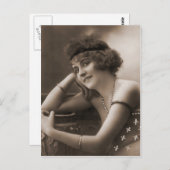 ヴィンテージアンティークフラッパの写真ポートレート ポストカード (正面/裏面)