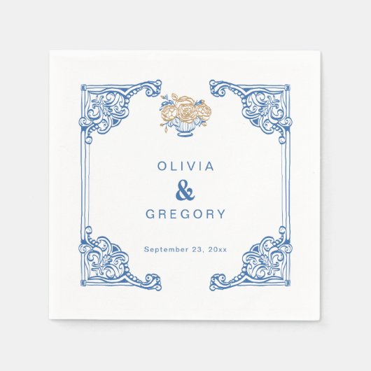 ヴィンテージアンティークフレ結婚ーム スタンダードカクテルナプキン (正面)