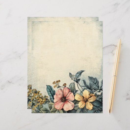 ヴィンテージアンティークフローラジャンクジャーナルスクラップブックページ (正面/裏面インサイチュ)