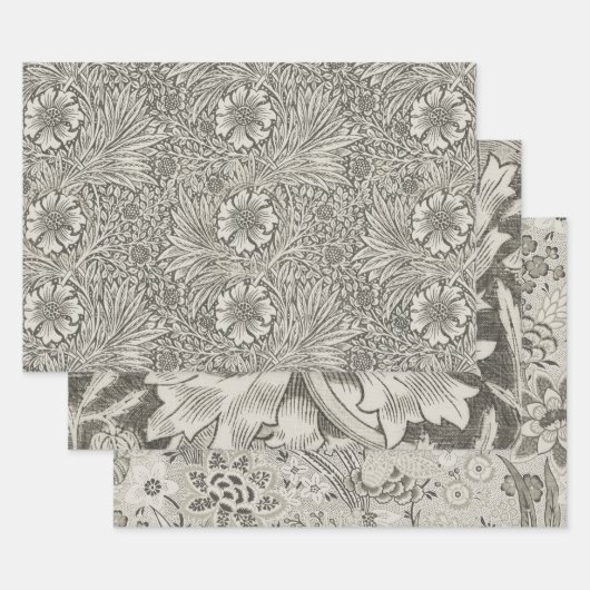 ヴィンテージアンティークフローラルパターンクラフトラップ ラッピングペーパーシート (セット)
