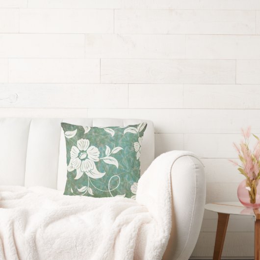 ヴィンテージアンティークフローラ白い花 クッション (ソファ)