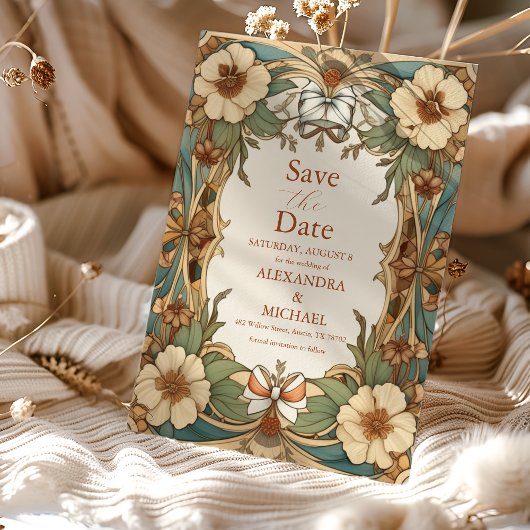 ヴィンテージアンティークフローラ結婚アールヌーボー セーブザデート