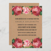 ヴィンテージアンティークフローラ21歳の誕生日招待状 招待状 (正面/裏面)