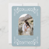 ヴィンテージアンティークフローリッシュスクロールブルーフォト セーブザデート (正面)