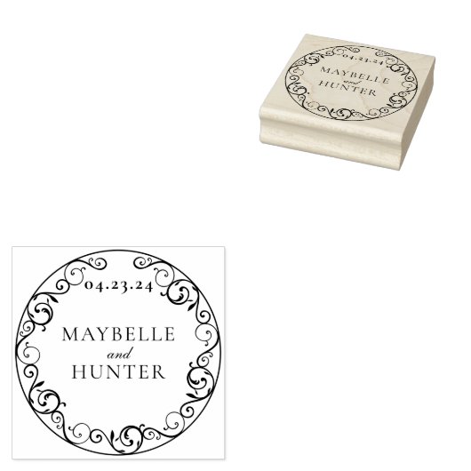 ヴィンテージアンティークフローリッシュスクロール日付を保存 ラバースタンプ (押印)