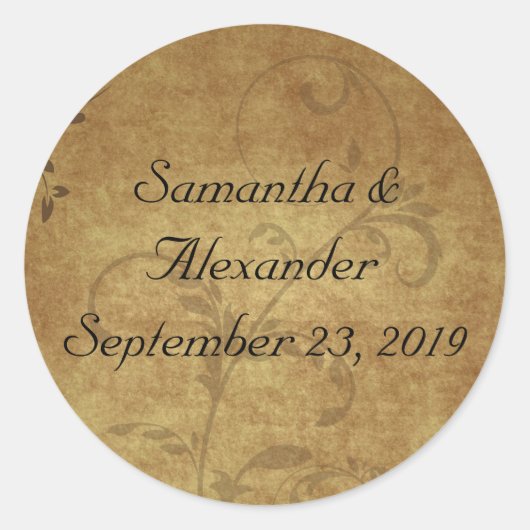 ヴィンテージアンティークブラウンスワールマッチング封筒用シール ラウンドシール (正面)