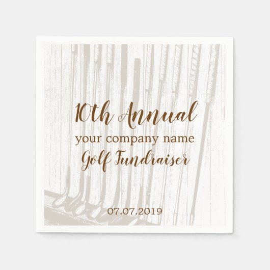 ヴィンテージアンティークブラウン&ホワイトゴルフ資金調達者 スタンダードカクテルナプキン (正面)