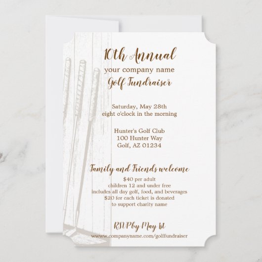 ヴィンテージアンティークブラウン&ホワイトゴルフ資金集め 招待状 (正面)