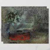 ヴィンテージアンティークブラックレッド古いスクリプトシートミュージック (正面/裏面)