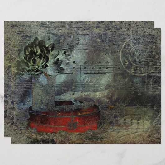 ヴィンテージアンティークブラックレッド古いスクリプトシートミュージック (正面/裏面)