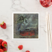 ヴィンテージアンティークブラックレッド古いスクリプトシートミュージック スタンダードカクテルナプキン (インサイチュ)