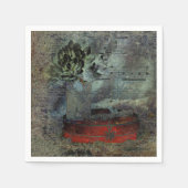 ヴィンテージアンティークブラックレッド古いスクリプトシートミュージック スタンダードカクテルナプキン (正面)