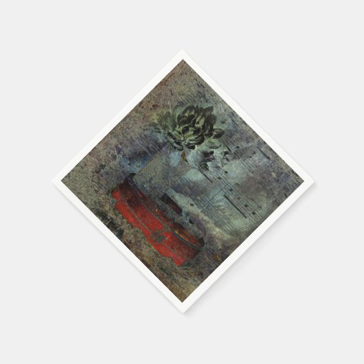 ヴィンテージアンティークブラックレッド古いスクリプトシートミュージック スタンダードカクテルナプキン (角)