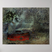 ヴィンテージアンティークブラックレッド古いスクリプトシートミュージック ポスター (正面)