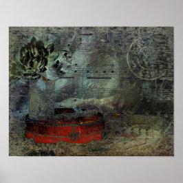 ヴィンテージアンティークブラックレッド古いスクリプトシートミュージック ポスター