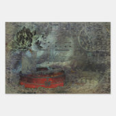 ヴィンテージアンティークブラックレッド古いスクリプトシートミュージック ラッピングペーパーシート (正面)