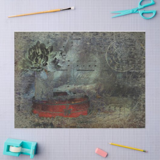 ヴィンテージアンティークブラックレッド古いスクリプトシートミュージック 薄葉紙 (クラフト)