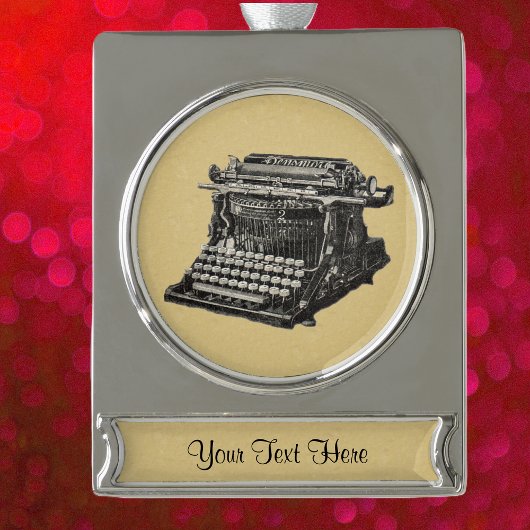 ヴィンテージアンティークブラック古いタイプライタファッションドー シルバープレートバナーオーナメント