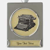ヴィンテージアンティークブラック古いタイプライタファッションドー シルバープレートバナーオーナメント (正面)