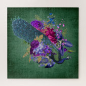 ヴィンテージアンティークブルーとティール(緑がかった色)ピーコックグリーン ジグソーパズル (横)