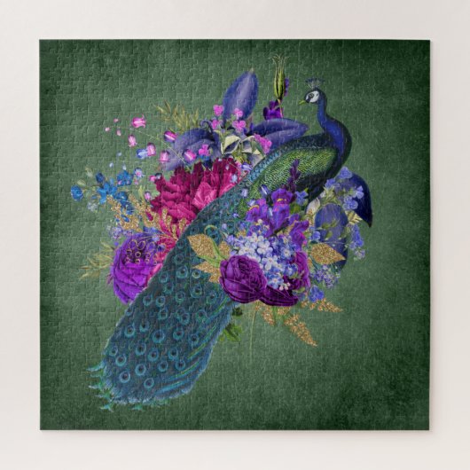 ヴィンテージアンティークブルーとティール(緑がかった色)ピーコックグリーン ジグソーパズル (縦)