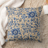 ヴィンテージアンティークブルーインディゴ&タウペ クッション (ブランケット)