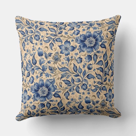 ヴィンテージアンティークブルーインディゴ&タウペ クッション (裏面)