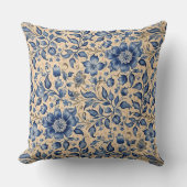 ヴィンテージアンティークブルーインディゴ&タウペ クッション (正面)