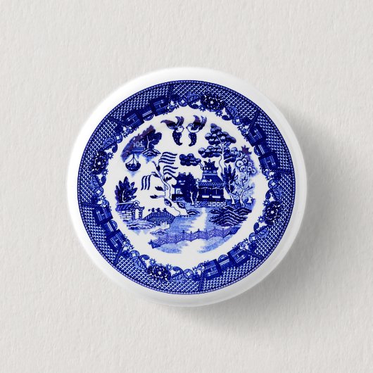 ヴィンテージアンティークブルーウィローパターン1790年頃 缶バッジ (正面)