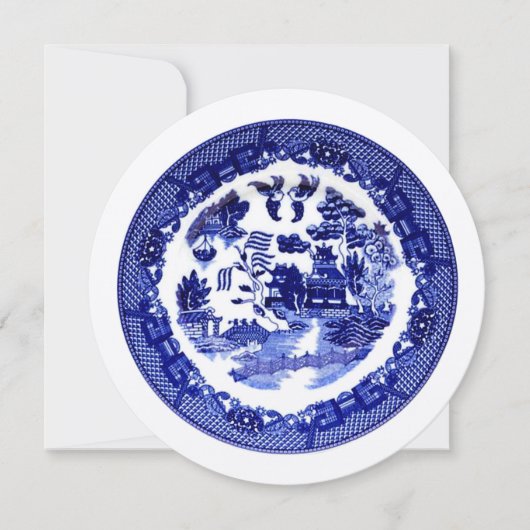 ヴィンテージアンティークブルーウィロー模様高精細カード 招待状 (正面)