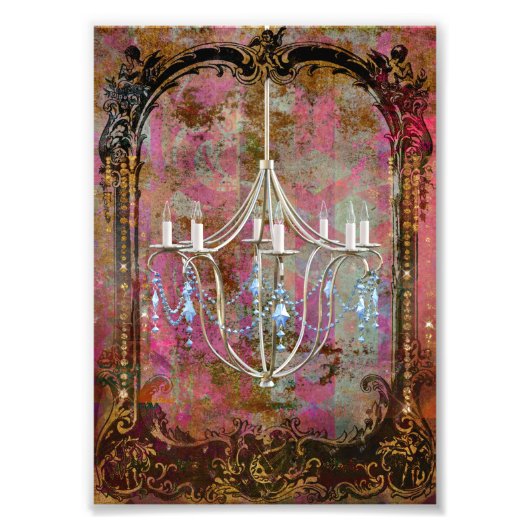 ヴィンテージアンティークブルークリスタルシャンデリア フォトプリント            (正面)