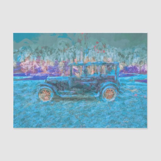 ヴィンテージアンティークブルー素朴ティール(緑がかった色)グリーンパープルカー 薄葉紙 (正面)