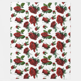 ヴィンテージアンティークベッドのバラ フリースブランケット