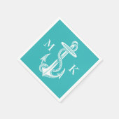 ヴィンテージアンティークホワイトいかりターコイズ背景 スタンダードカクテルナプキン (角)