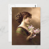 ヴィンテージアンティークポートレートと女性のイラスト ポストカード (正面/裏面)
