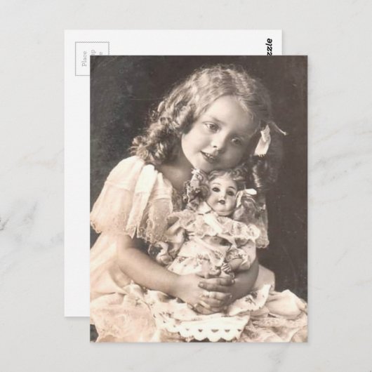 ヴィンテージアンティークポートレートの女の子とその人形 ポストカード (正面/裏面)