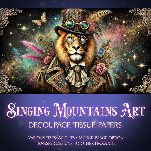 ヴィンテージアンティークライオンスチームパンクファンタジーデコページ 薄葉紙