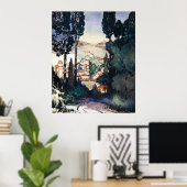 ヴィンテージアンティークランドスケープ水彩フィエソールイタリア ポスター (ホームオフィス)