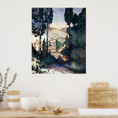 ヴィンテージアンティークランドスケープ水彩フィエソールイタリア ポスター (キッチン)