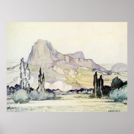 ヴィンテージアンティークランドスケープ水彩ルピュイフランス ポスター (正面)